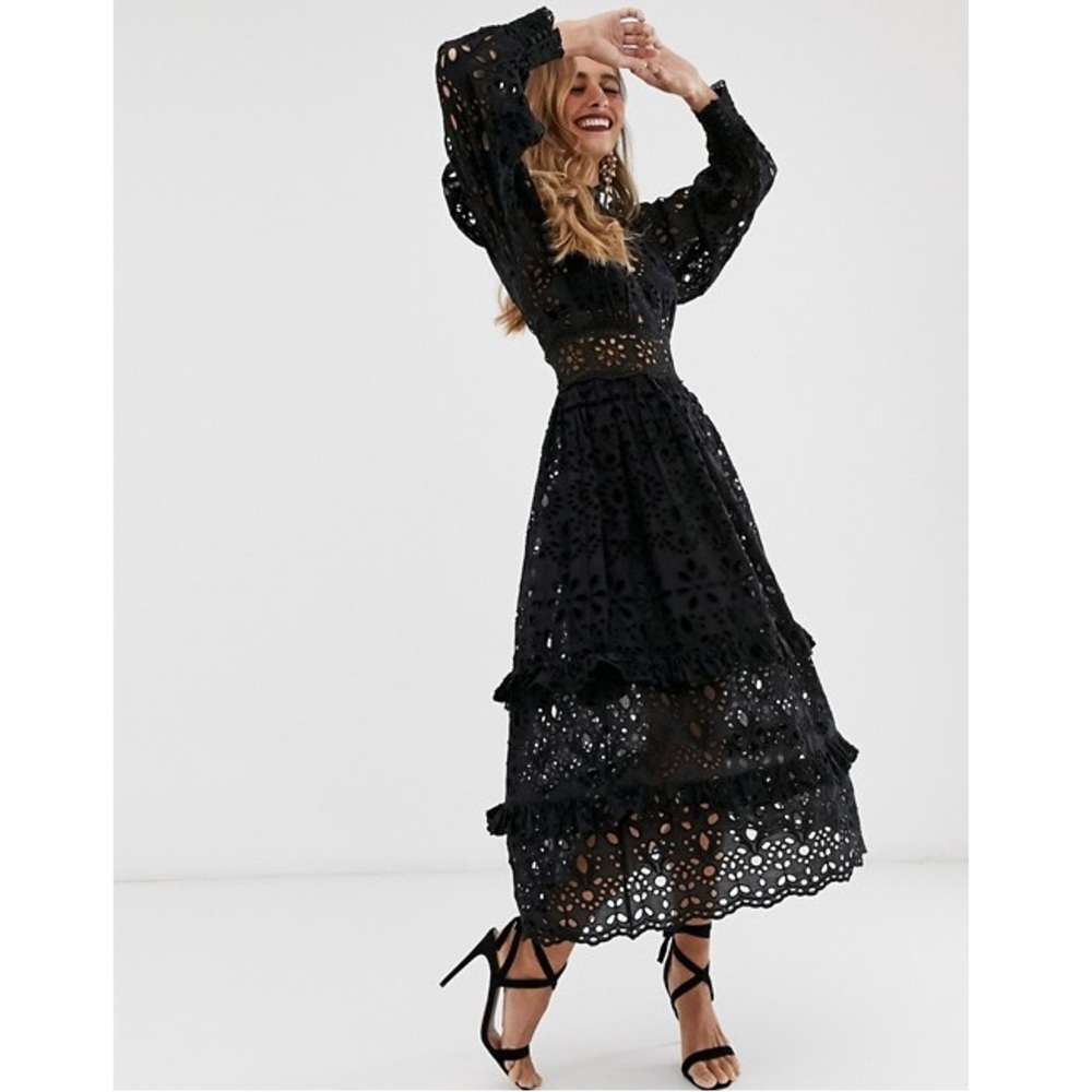 ASOS Edition Black Cotton Broderie Maxi Dress